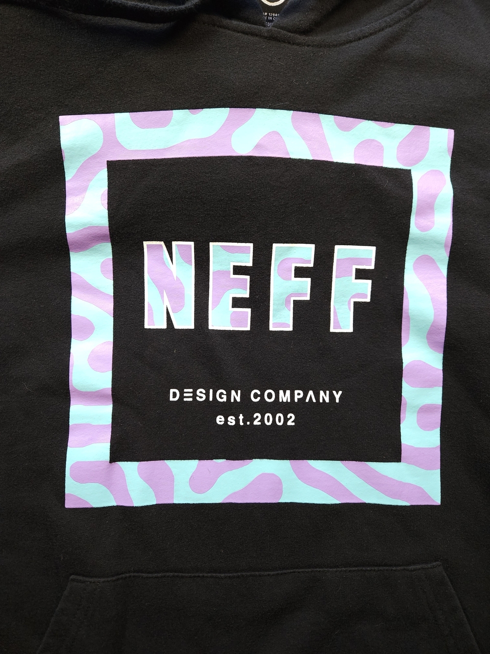 Neff Black Hoodie with Mint & Lavender Graphic Y2k